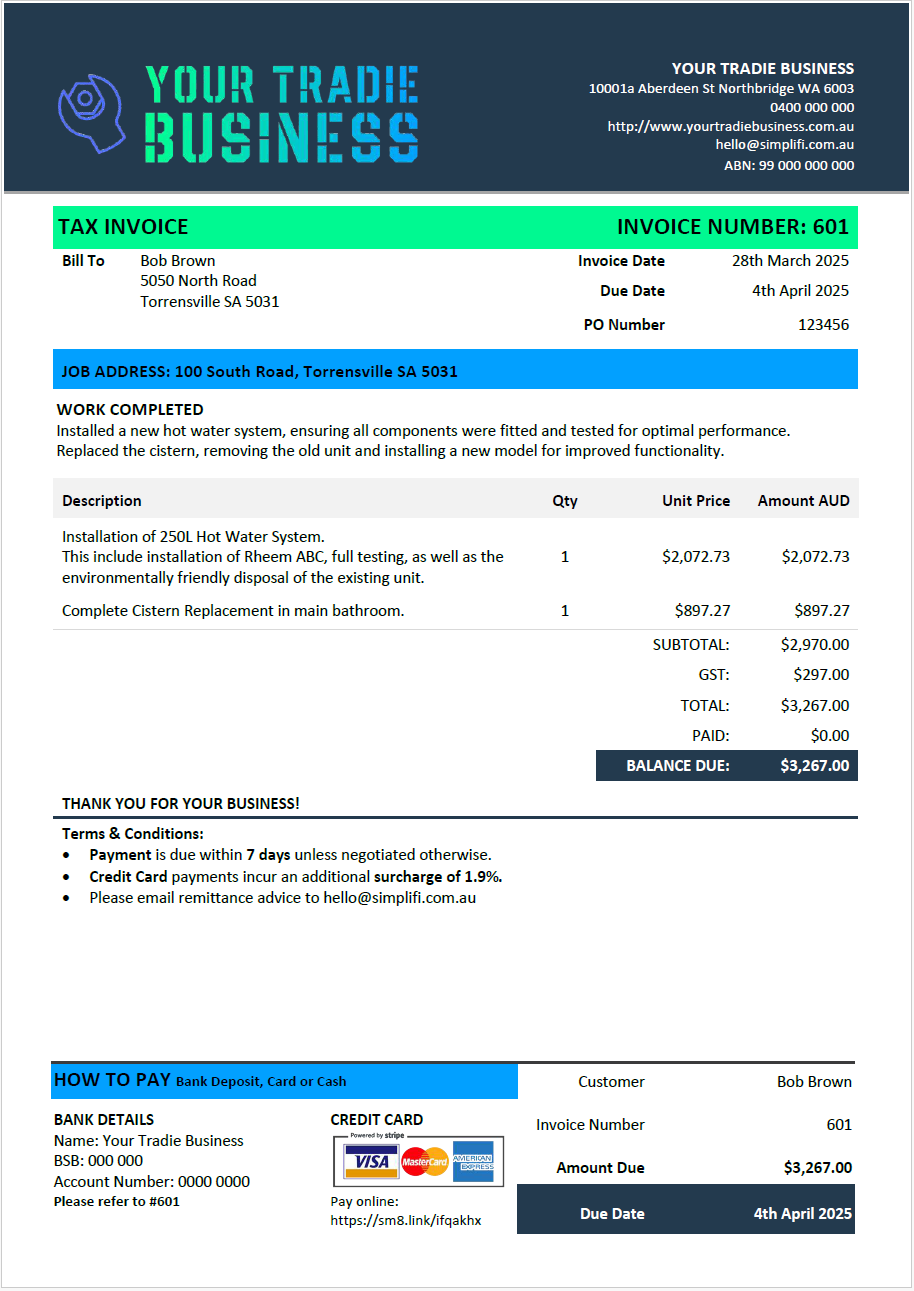 ServiceM8 Quote and Invoice Template - Design Concept 1 by Simplifi
