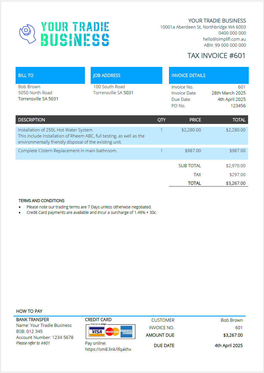 ServiceM8 Quote and Invoice Template - Design Concept 2 by Simplifi