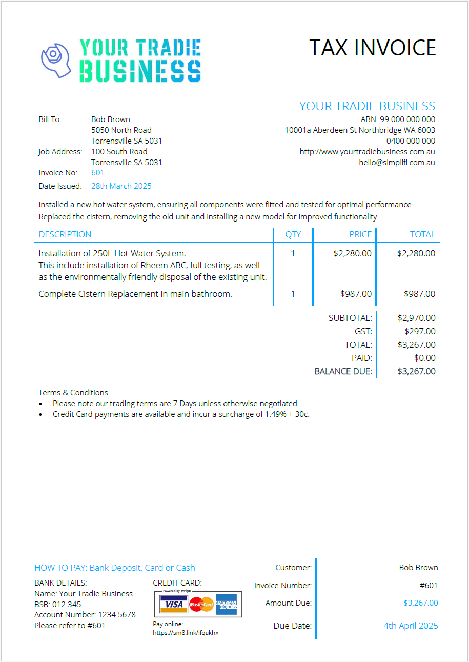 ServiceM8 Quote and Invoice Template - Design Concept 3 by Simplifi